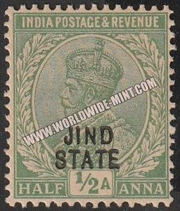 1914-1927 Jind K.G. V Light Green - 1 1/2a SG: 65, £ 4.25 MNH