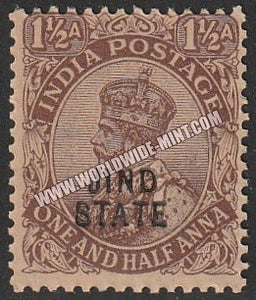 1922 Jind K.G. V Chocolate (type-A) - 1 1/2a SG: 67, £ 8.00 MNH