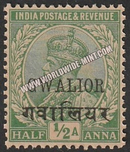 1912-1923 Gwalior K.G. V bright Green - 1 1/2a SG: 68b, £ 2.50 MNH