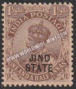 1924 Jind K.G. V Chocolate (type-B) - 1 1/2a SG: 68, £ 1.75  MNH