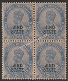 1922 Jind K.G. V Ultramarine - 2a and 6p. SG: 70, £ 3.00 Block of 4 MNH