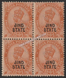 1927 Jind K.G. V  - Orange 2a and 6p. SG: 82, £ 9.00 Block of 4 MNH