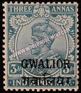 1928-1936 Gwalior K.G. V Bright Blue - 3a SG: 92, £ 2.00 MNH