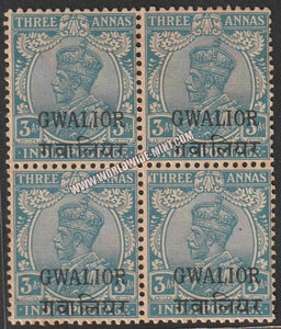 1928-1936 Gwalior K.G. V Bright Blue - 3a SG: 92, £ 8.00 Block of 4 MNH