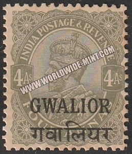 1928-1936 Gwalior K.G. V Sage Green - 4a SG: 93, £ 4.00 MNH