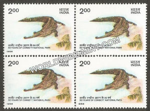 1986 50 Years of Corbett National Park-Gharial Block of 4 MNH