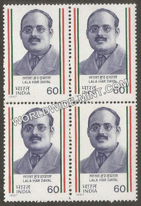 1987 Lala Har Dayal Block of 4 MNH