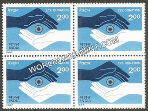 1987 100 years of Service to the Blind - Eye Donation Block of 4 MNH