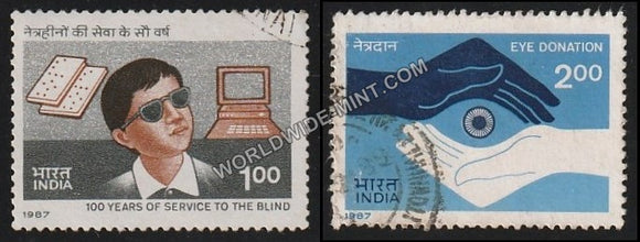 1987 100 years of Service to the Blind - Set of 2 Used Stamp