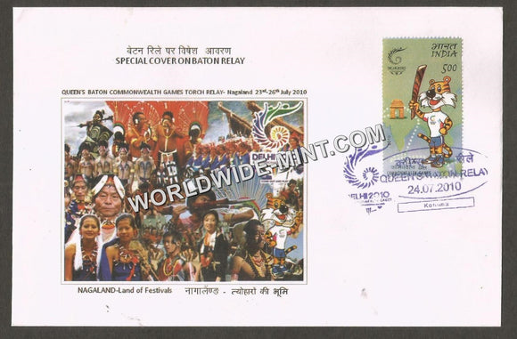 2010 Queen's Baton Relay - Nagaland - Land of Festivals Special Cover #MEG10