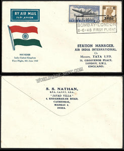 1948 Air India Bombay - London First Flight Cover #FFCE11