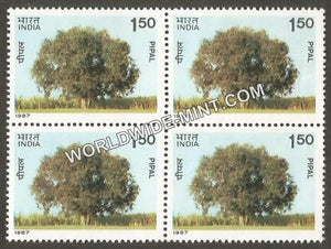 1987 Indian Trees-Pipal Block of 4 MNH