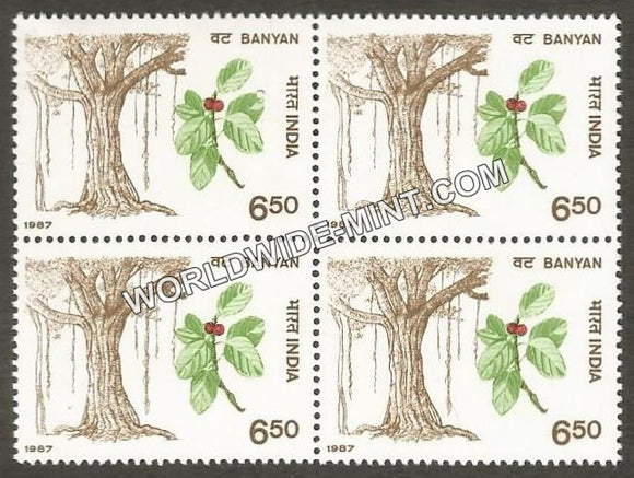 1987 Indian Trees-Banyan Block of 4 MNH