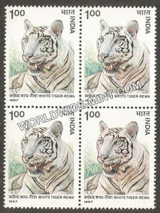 1987 Wild Life-White Tiger Block of 4 MNH