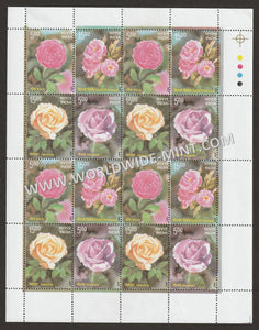 2007 INDIA Fragrant Roses 4 rows Setenant Full Sheet MNH