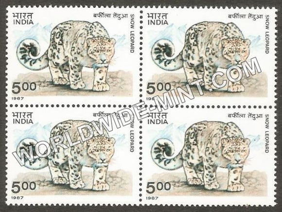 1987 Wild Life-Snow Leopard Block of 4 MNH