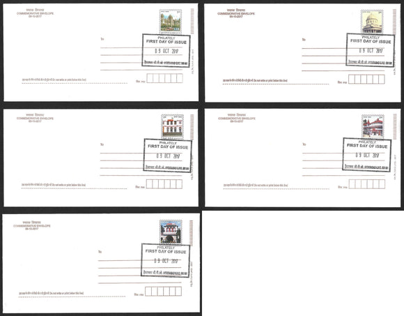 2017 INDIA COMMEMORATIVE ENVELOPE SET OF 5 DIFFERENT GPO DELHI, MUMBAI, KOLKATA, PATNA & SHIMLA- FIRST DAY CANCELLED