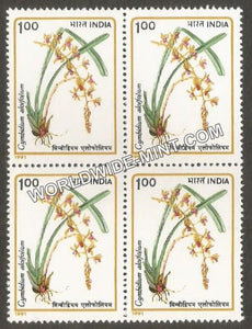 1991 Orchids-Cymbidium aloifolium Block of 4 MNH