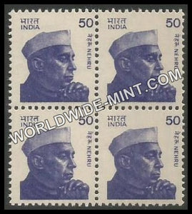 INDIA Nehru - Small Portrait  (50) Definitive Block of 4 MNH