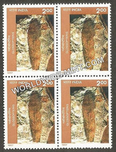 1997 Birbal Sahni Inst. of Palaeobotany, Fossils-Glossopteris Block of 4 MNH