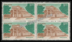 INDIA Sanchi Stupa 8th Series (5 00) Definitive Block of 4 MNH