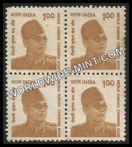 INDIA Netaji Subhas Chandra Bose 8th Series (1 00) Definitive Block of 4 MNH