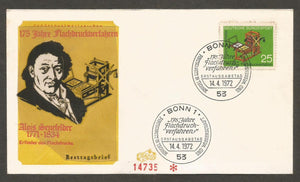 1972 Germany Alois Senefelder German Actor -  175 years of flat printing process FDC #FC15