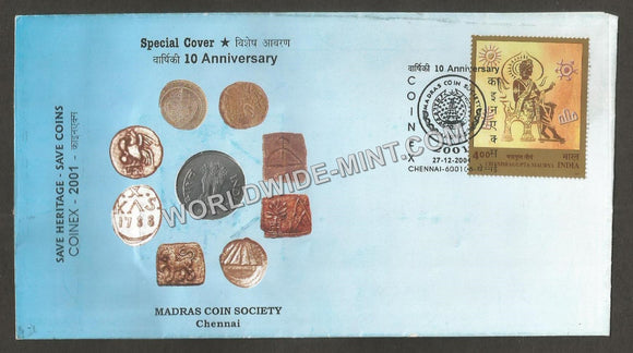 2001 COINEX Madras Coin Society 10th Anniversary Special Cover #TNA177