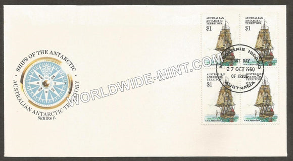 1980 Australia Antarctic Territory Block of 4 Ships FDC #FA184