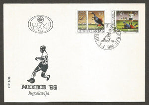 1986 Yugoslavia - Mexico Football FDC #FB187