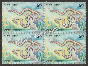 2003 Nature India-Snakes-Python Block of 4 MNH