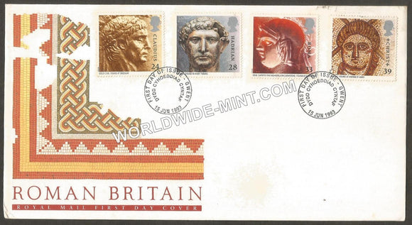 1993 Great Britain Roman Britain Cladius, Hadrian, Roma, Christ FDC #FA202