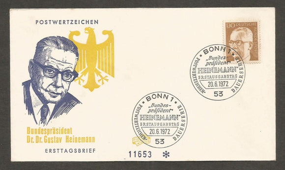 1972 Germany Dr.Gustav Heinemann - Politician FDC #FC220