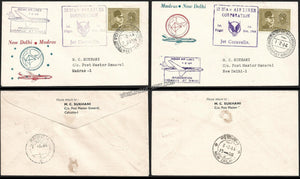 1964 Indian Airlines Cooperation New Delhi - Madras - New Delhi First Flight Cover Set of 2 #FFCE23