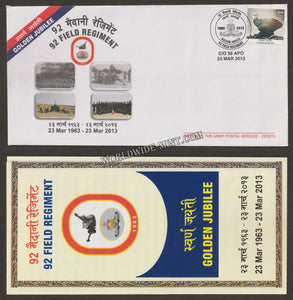 2013 INDIA 92 FIELD REGIMENT GOLDEN JUBILEE APS COVER (23.03.2013)