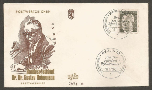 1973 Germany Dr.Gustav Heinemann - Politician FDC #FC241