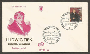 1973 Germany Ludwig Tieck German poet FDC #FC260