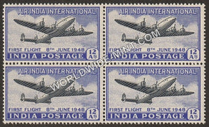 1948 Air India International- First Flight Block of 4 MNH