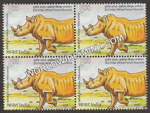 2015 3rd lndia - Africa Forum Summit-African Rhinoceros Block of 4 MNH