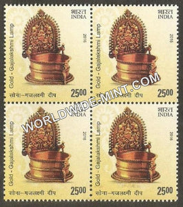 2016 Indian Metal Crafts-Gold - Gajalakshmi Lamp Block of 4 MNH