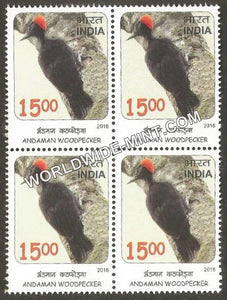 2016 Birds Near Threatned-Andaman Woodpecker Block of 4 MNH