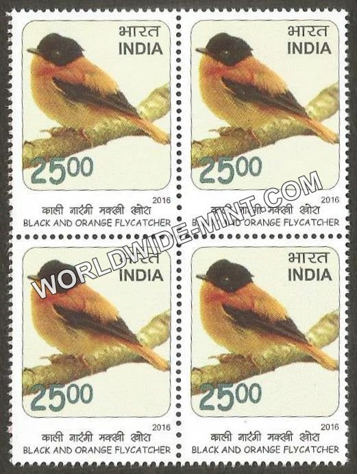 2016 Birds Near Threatned-Black & Orange Flycatcher Block of 4 MNH