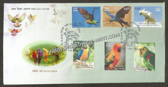 2016 INDIA Exotic Birds - 6v FDC