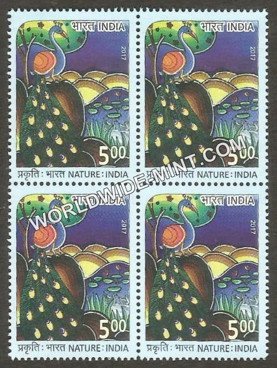 2017 Nature India-Peacock Block of 4 MNH