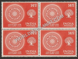 1956 2500th Buddha Jayanti-Round Parasol and Bodhi Tree Block of 4 MNH