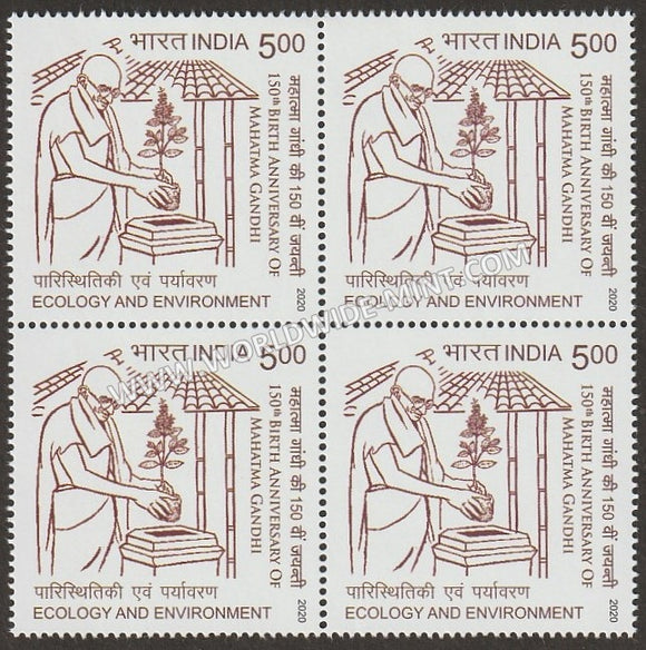 2020 India 150th Birth Anniversary of Mahatma Gandhi- Ecology and Environment Block of 4 MNH