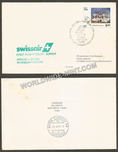 1991 Delhi - Zurich Swissair First Flight Cover #FFCC33