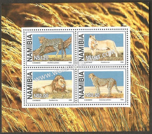 1998 Namibia - Large Wild cats Miniature Sheet - Cheetah, Lion