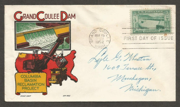 1952 USA Crand Coulee Dam FDC #FC465