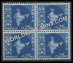 INDIA Map of India Ashoka Watermark 3rd Series (25np) Definitive Block of 4 MNH